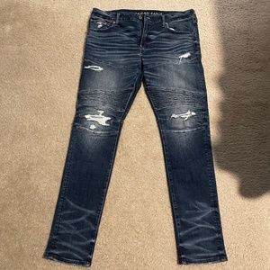 Stacked Skinny Fit Moto Biker Destroyed Flex Jeans - 38/30
